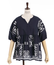 Embroidery Skirtipper Blouse(Navy-F)