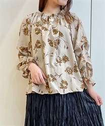 Tuck sleeve floral pattern Blouse(Beige-F)