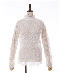 Sheer total embroidery Blouse(White-F)