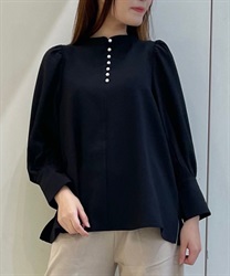 Pearl button Big Sleeve Pullover(Black-F)