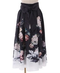 Antique bouquet pattern Skirt(Black-F)