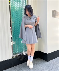 Slit sleeve sleeveless dress(Grey-F)