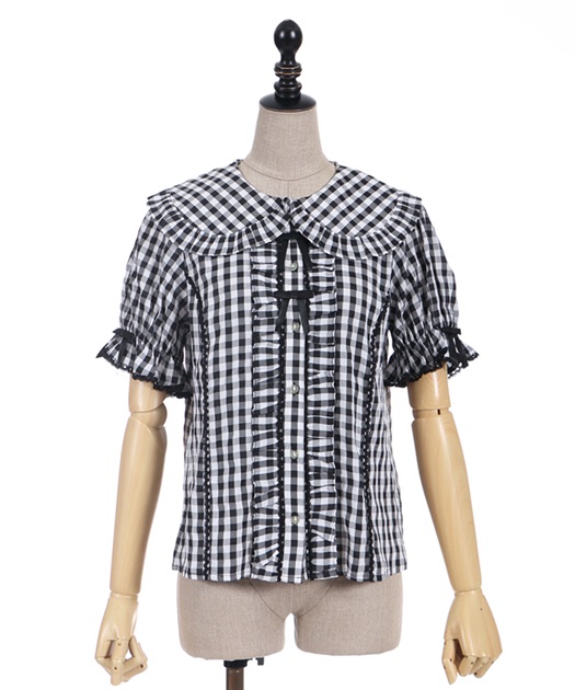 Gingham check short sleeve Blouse