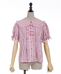 Gingham check short sleeve Blouse(Pink-F)