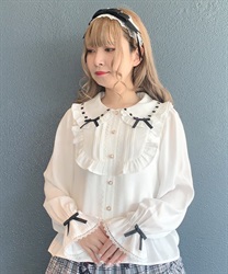 Ladder lace round collar Blouse(White-F)
