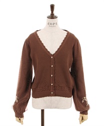 Cosmos embroidery knit cardde(Brown-F)