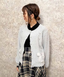 Feather knit Cardigan with ribbon(Grey-F)