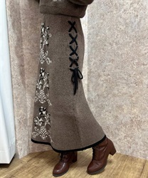 Ornament JQ Knit Skirt(Grey-F)