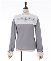 Rose Embroidery Introductory Collar Set Tops(Saxe blue-F)