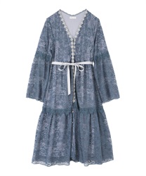 【Time Sale】Lace gown one-piece in flower pattern(Blue-Free)