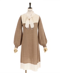Bowtie Color Knit Dress(Camel-F)