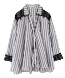 【Time Sale】Stripe pattern shirt(Grey-Free)