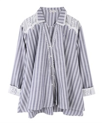 【Time Sale】Stripe pattern shirt(Navy-Free)