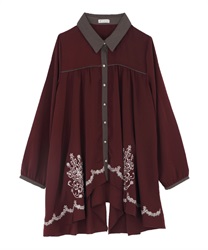【Time Sale】Embroidery on bottom shirt tunic(Wine-Free)