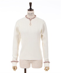 Bicolor Frill Knit Pullover(Ecru-F)