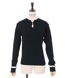 Bicolor Frill Knit Pullover(Black-F)