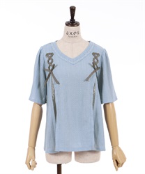 Lace-up pullover(Saxe blue-F)