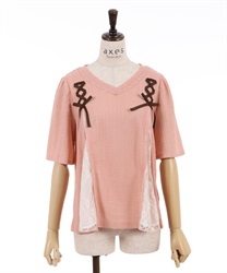 Lace-up pullover(Pink-F)