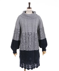 【Time Sale】Gradation knit dress(Navy-Free)