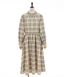 【Time Sale】Check pattern high neck dress(Beige-Free)