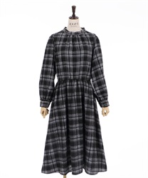 【Time Sale】Check pattern high neck dress(Black-Free)