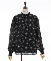 Dobby flower pattern blouse(Black-F)