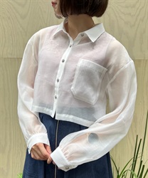 Rose button short shear shirt(White-F)