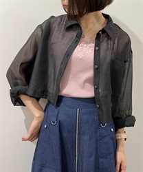 Rose button short shear shirt(Black-F)