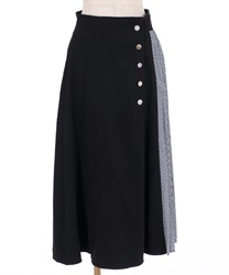 Bicolor pleated skirt(Black-Free)