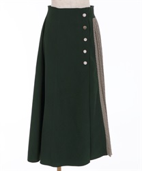 Bicolor pleated skirt(Dark green-Free)