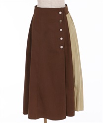 Bicolor pleated skirt(Dark brown-Free)