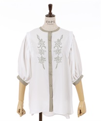 Front embroidery volume sleeve Blouse(White-F)
