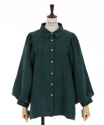 Volume sleeves corduroy blouse(Blue green-Free)