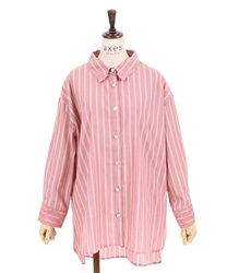 Lace -using striped shirt(Pink-F)