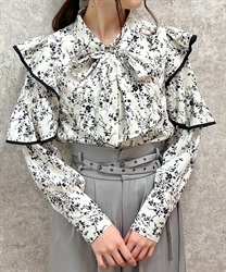Frill sleeve Blouse with ribbon(Ecru-F)