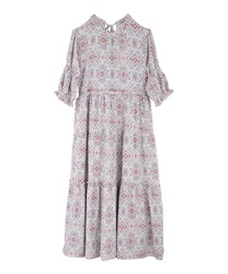 Vintage flower pattern dress(Ecru-Free)