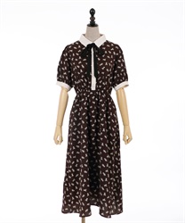 Bear dotted shirt style dress(Brown-F)