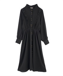 Button design frills dress(Black-Free)