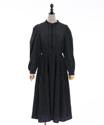 Puff sleeves pleated one-piece(Black-Free)