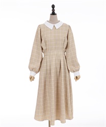 Cleric check pattern dress(Beige-F)