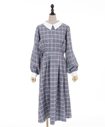 Cleric check pattern dress(Navy-F)