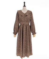 Ruffle frilled collar long Dress(Brown-F)