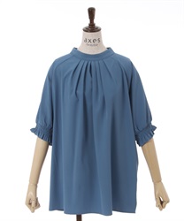Stand color tuck Blouse(Blue-F)