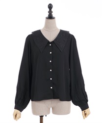 Flower embroidery collar Blouse(Black-F)