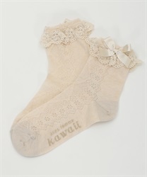Lace-up pattern socks(Beige-M)