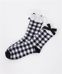 Gingham check pattern socks(Black-F)