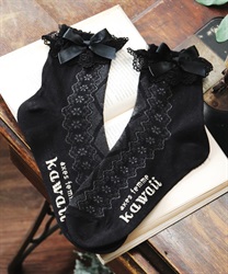 Oakushi Lace -up pattern socks(Black-F)
