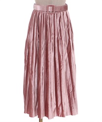Velor pleated skirt with belt(Pale pink-Free)