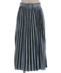Velor pleated skirt with belt(Grey-Free)