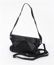 Pleated ribbon bag(Black-M)